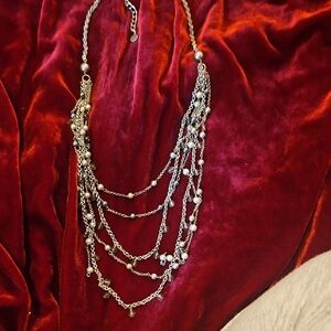 Talbots Multi-Strand Silver Tone Beaded Necklace